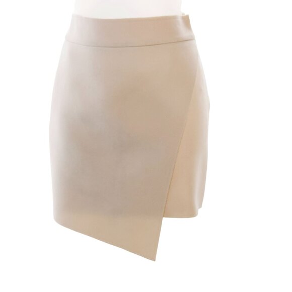 TOPSHOP Women's Skirt Ivory Crepe Asymmetrical Hem Faux Wrap Stretch Mini Size 2 - Picture 1 of 9